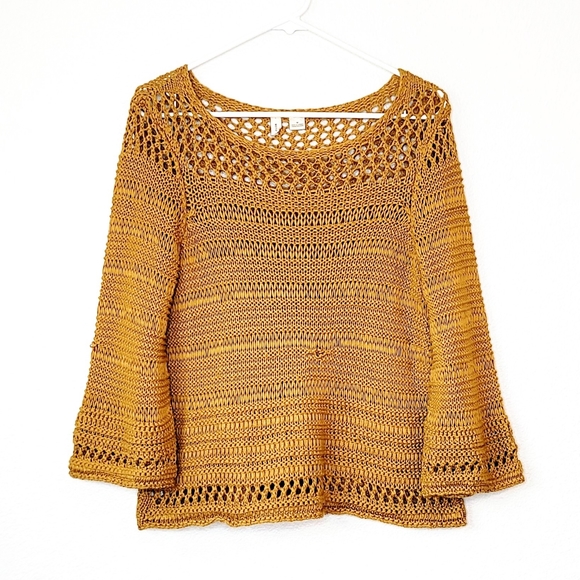 Anthropologie Sweaters - Anthropologie Moth chunky open knit crocheted sweater yellow boho NEW Size M